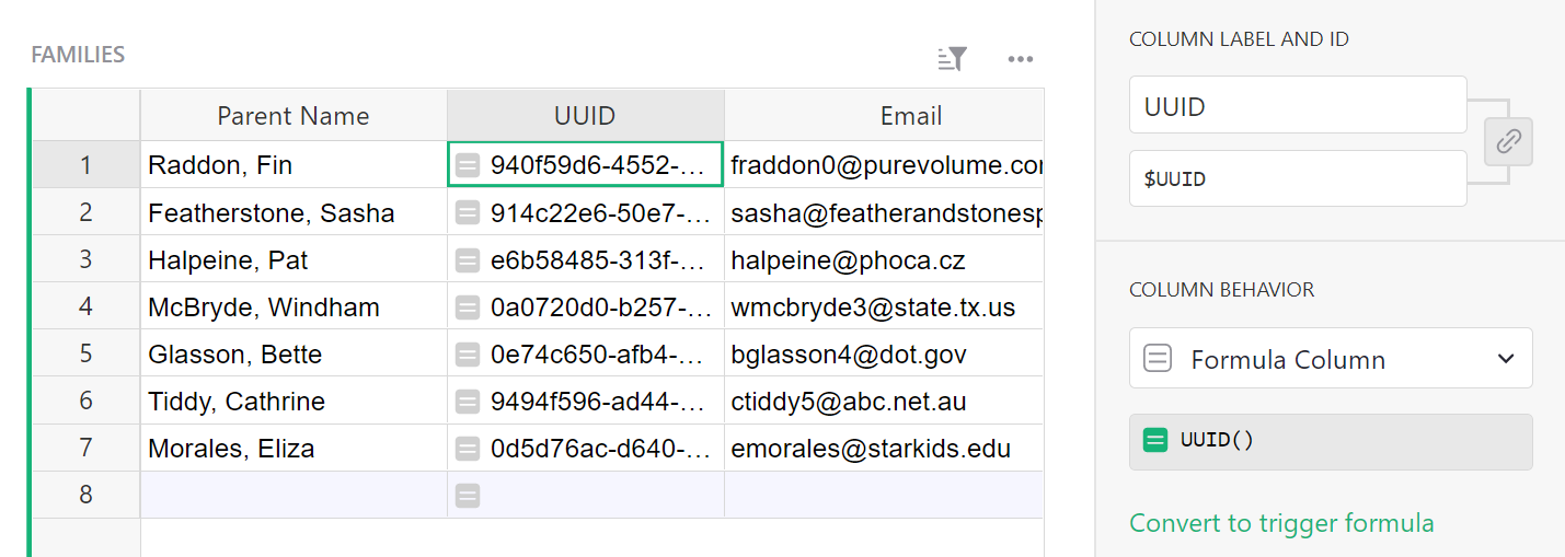 Create a UUID for each family