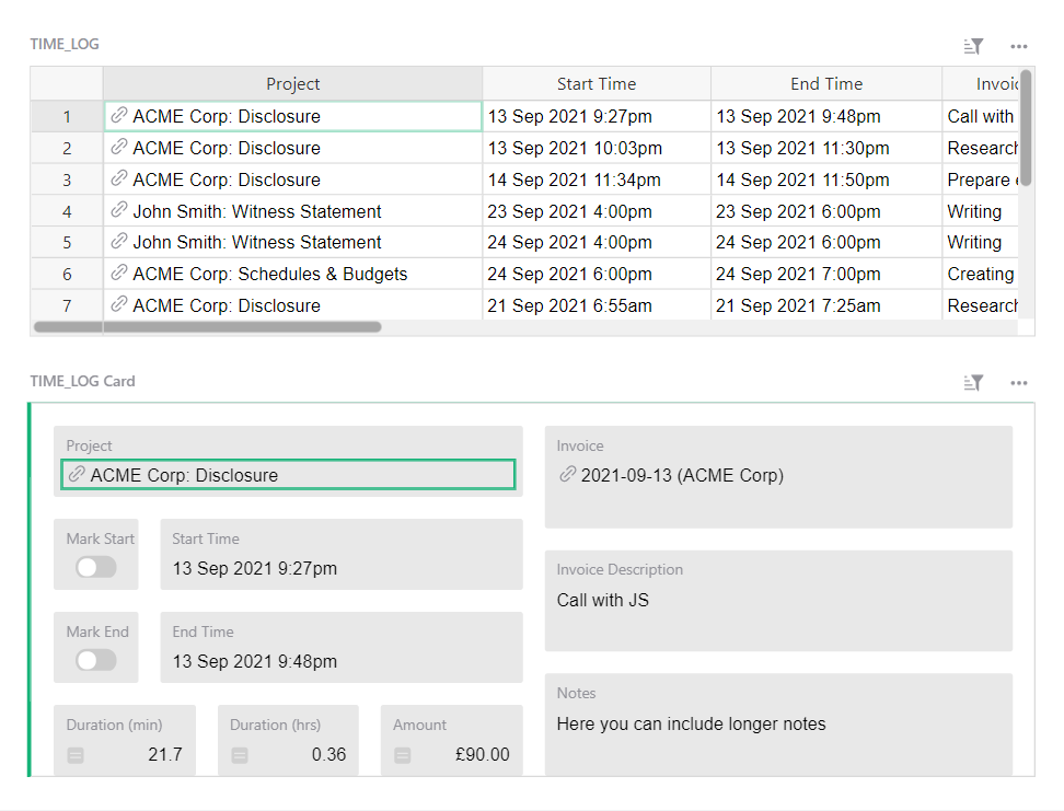 Screenshot of Time Tracking